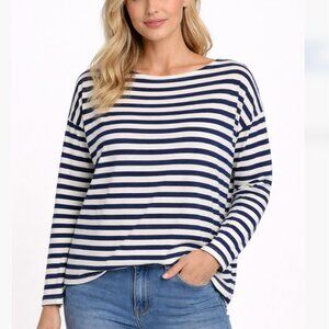 Bobeau Women’s Blue & White Striped Long Sleeve Top, size XL